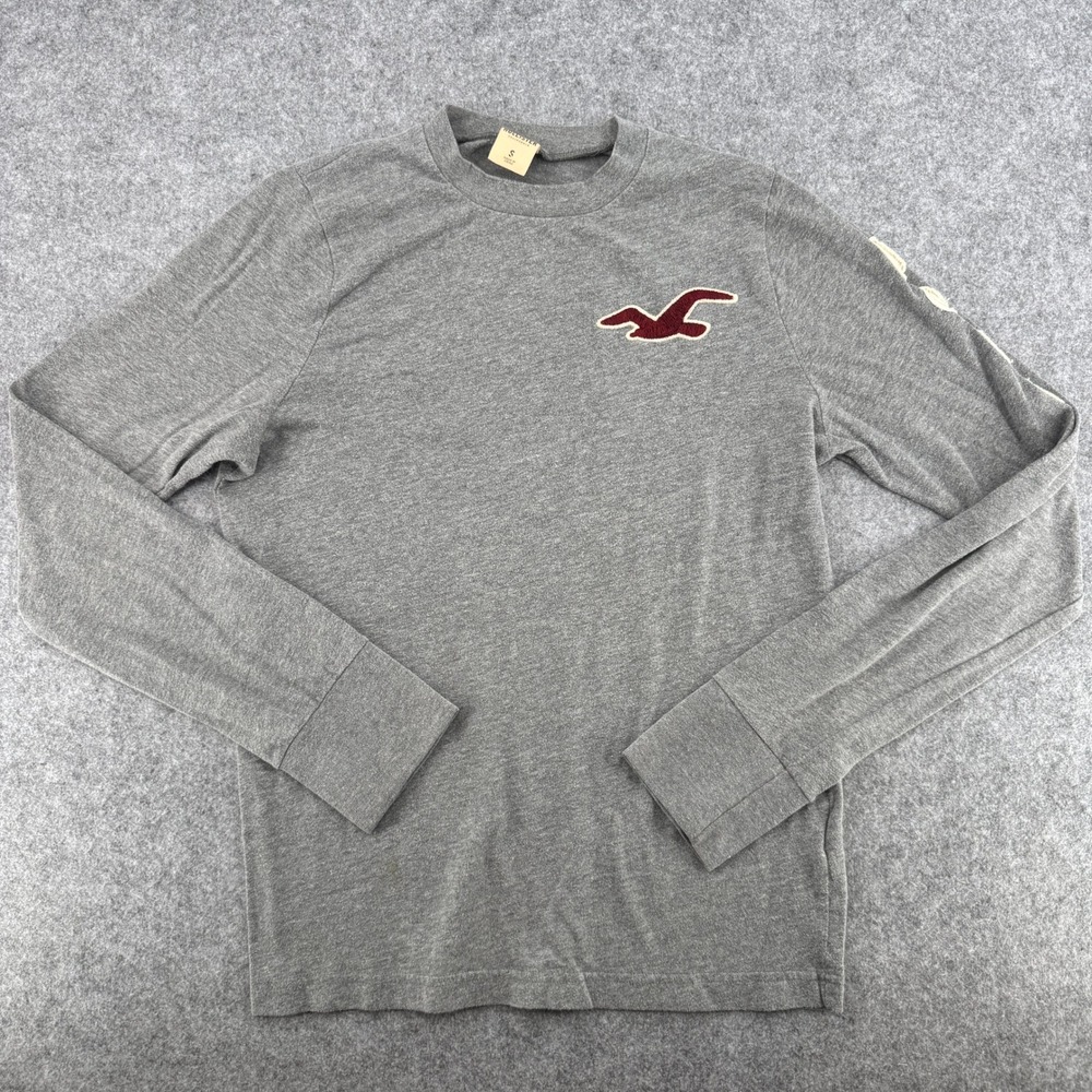 Hollister T-Shirt Mens Small Long Sleeve Gray Embroidered Logo EUC
